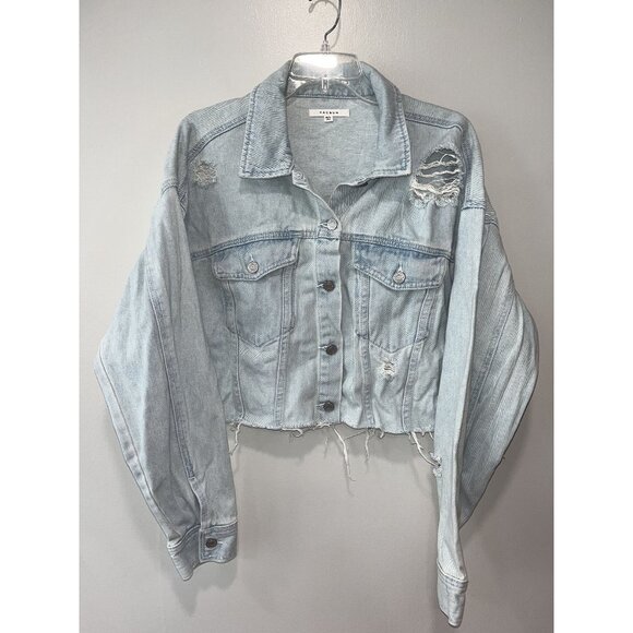 PacSun Women's Light Blue Distressed Crop Denim Jacket, M/L - Picture 1 of 7